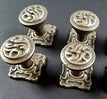 4 Ornate Antique Style, Art Nouveau,Solid Brass Knobs, Pulls Hardware w. 1" Back Plate and bolt #K5