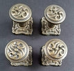 4 Ornate Antique Style, Art Nouveau,Solid Brass Knobs, Pulls Hardware w. 1" Back Plate and bolt #K5