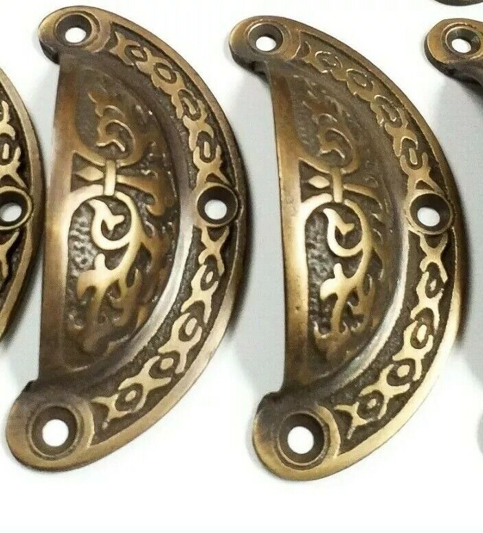 2 Antique vtg. Style Victorian Brass Apothecary Bin Pulls Handles 3" cntr  #A5
