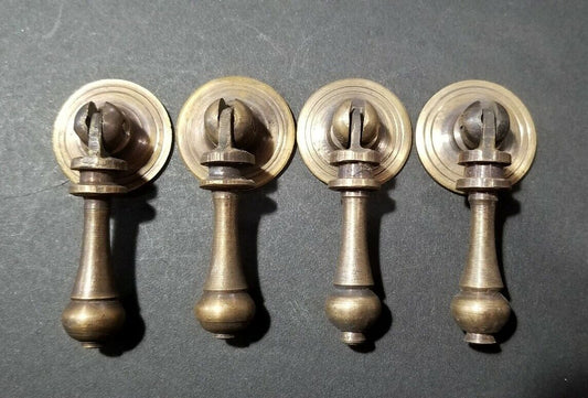 4 Nice Ornate tear drop pendant brass handle pulls w.strong bolts 2 3/4" #H3