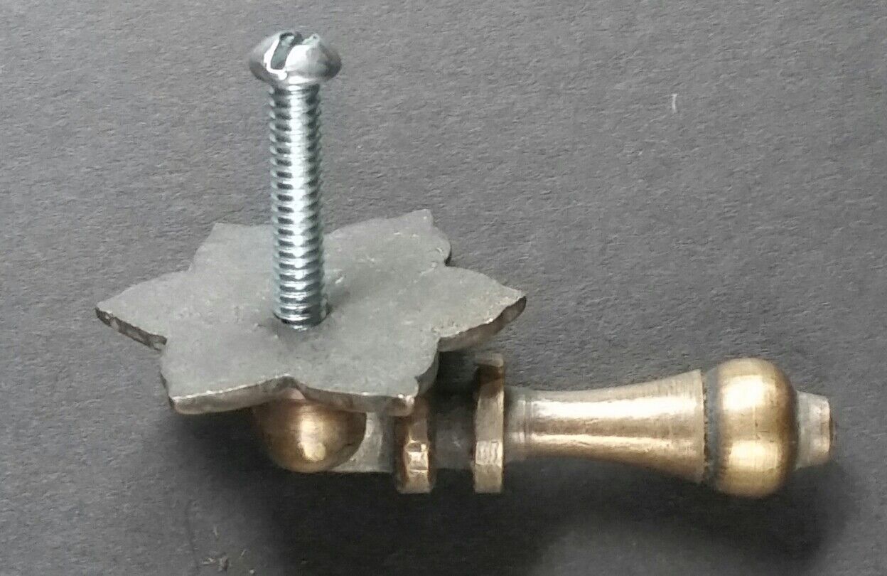 6 Antique Tear Drop Pendant Brass Handle Pulls w. screws Floral Back 2-1/2"l #H4