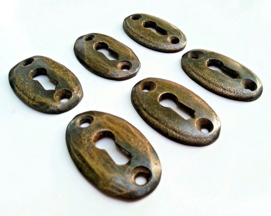 6 oval brass escutcheons,key hole covers size 1 3/8" tall jewelry component #E5