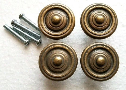 4 Antique Style Brass Classic Modern Round Knob Handle Pull 1-1/8"d #K6