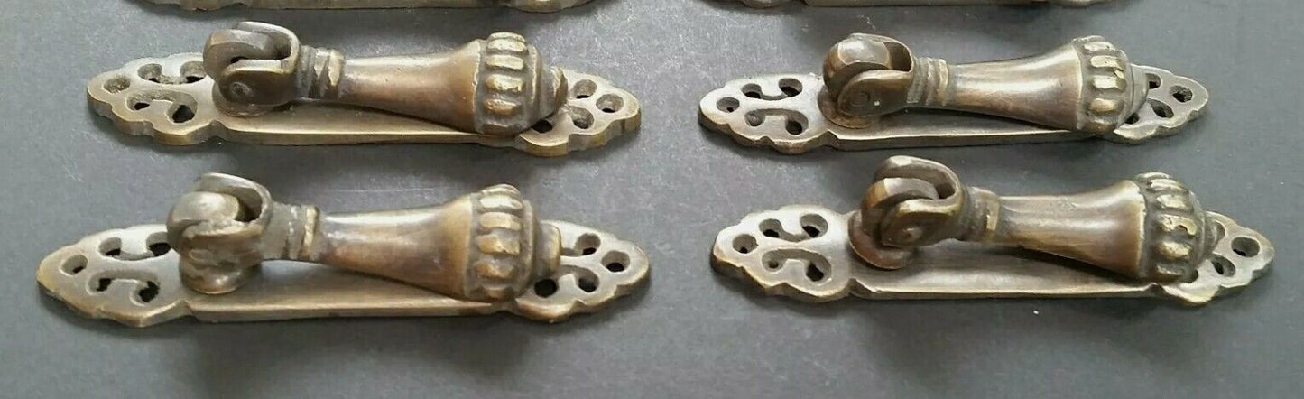 4 antique style vertical brass ornate pendant drop pull handles 2-7/8" #H6