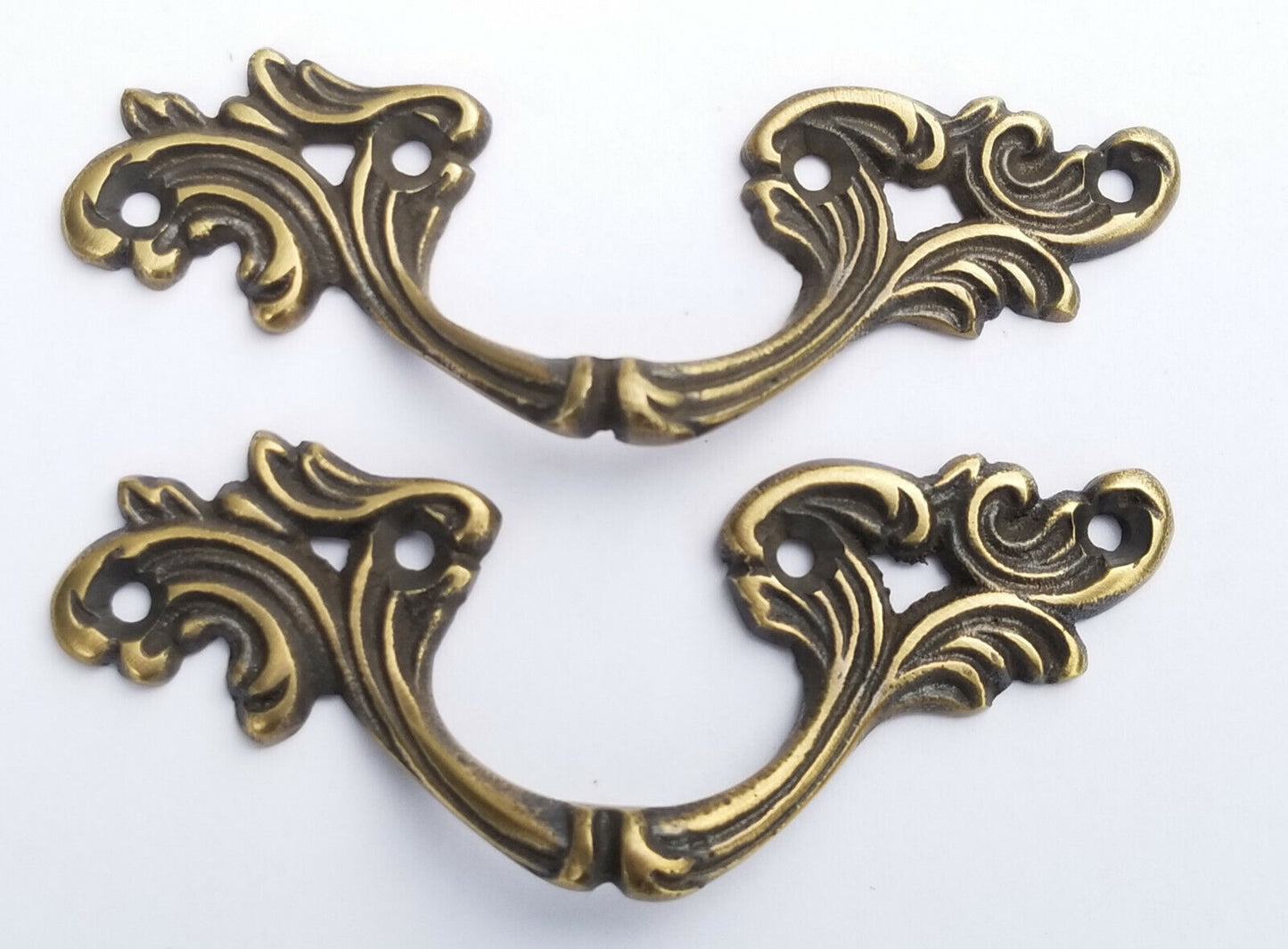 2 brass ornate French Prov. Louis XIV Handles Cabinet Drawer Pull 3-3/4"wide #P5