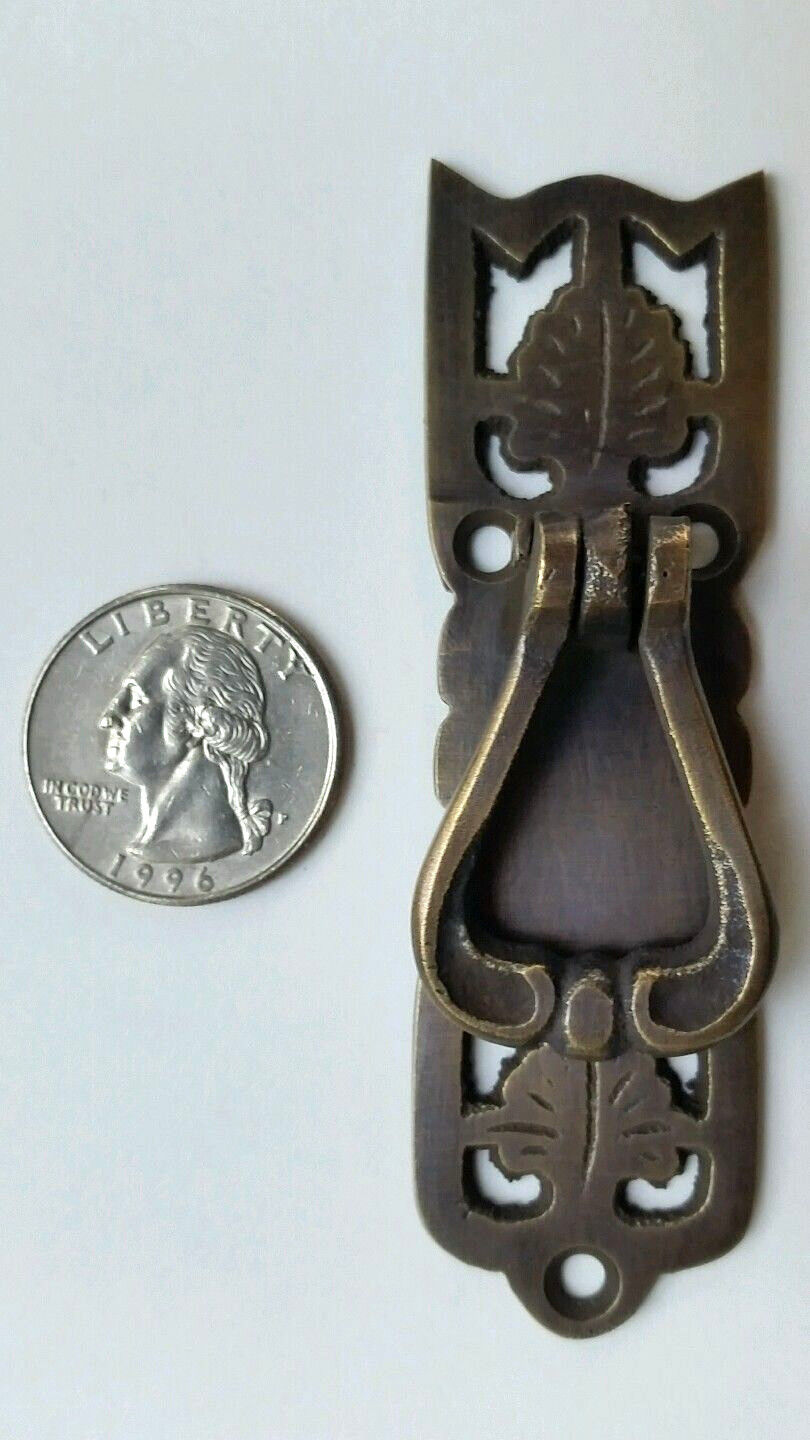 4  Ornate Leaf Vict. Style Brass pendant Handle drawer pulls 3-3/8" #H21