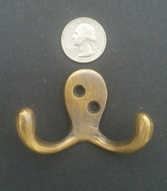 Set of 4 Small double Coat Hat Hooks Antique style Solid Brass 2 1/2" #C1