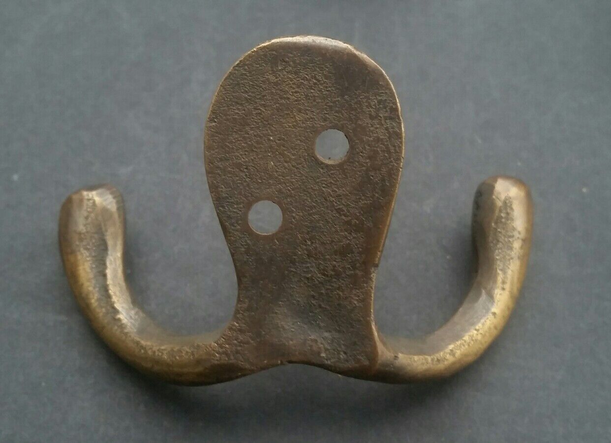 Set of 4 Small double Coat Hat Hooks Antique style Solid Brass 2 1/2" #C1