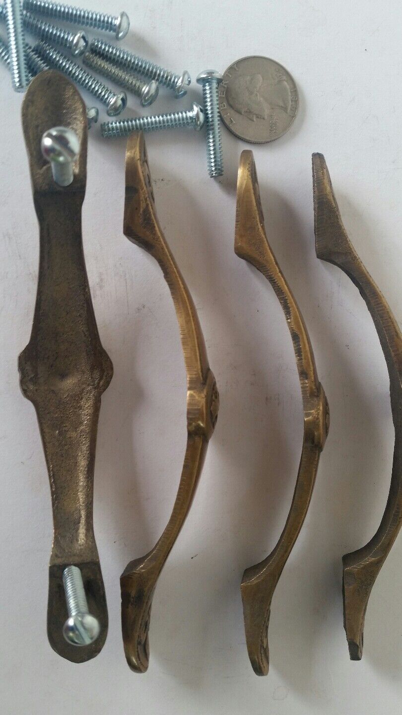 2 Ant. Vtg. Style French Fleur de Lis solid brass handles,  pulls, 5 5/8" w # P3