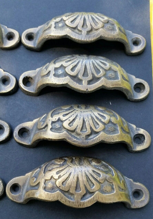 6 Apothecary Drawer Cup Pulls Handles Ant. Victorian Style Solid Brass 3"c. #A2