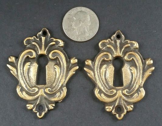 2 Rare Antique Style French Eschutcheons Key Hole Covers 2 1/4" jewelry part #E9