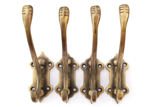 4 Old Style Solid Brass Double Wall Mount 180° Swivel Coat Hat Towel Hooks #C24