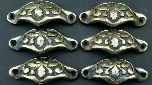 6 Antique Vict. Style Apothecary Drawer Bin Pull Handles "POLISHED" 2-3/8"c. #A3