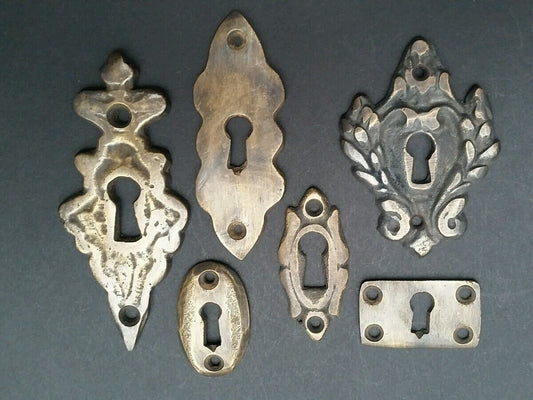 6 Various Antique Style Escutcheon Key Hole Covers Ornate 1-3" Solid Brass #E