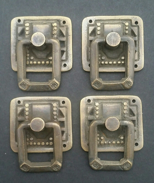 4 Arts and Crafts Mission antique style brass ring pull handles ~1-1/4" #H29