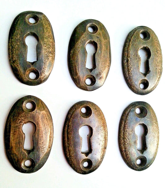 6 oval brass escutcheons,key hole covers size 1 3/8" tall jewelry component #E5
