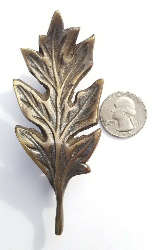 2 Unique Antique Style solid brass Oak Leaf handles 4"long #P8