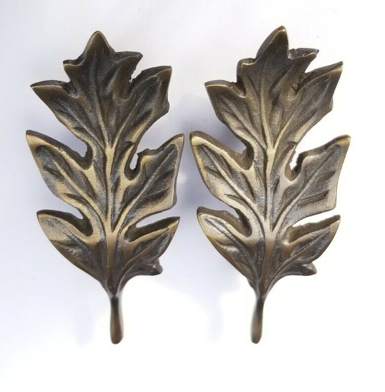 2 Unique Antique Style solid brass Oak Leaf handles 4"long #P8