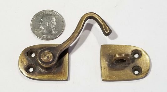 Solid Brass Cabinet, Door, Gate, Shutter, Window, Hook Latch Lock 3-1/2"w. #X12