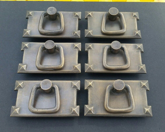 6 Mission Stickley antique style brass horizontal ring handles pulls #H26