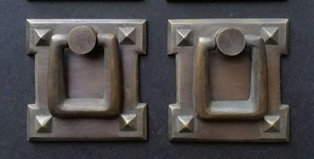 2 Arts and Crafts antique style brass handles pulls hardware  2 1/16"  #H38