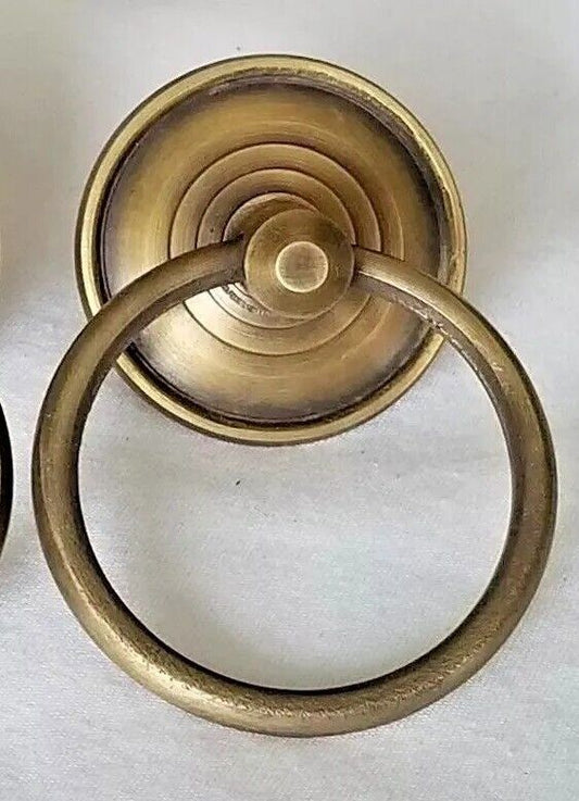 Rustic Antique Style Brass Round Ring Pull Handles 1-3/8" backplate #H45