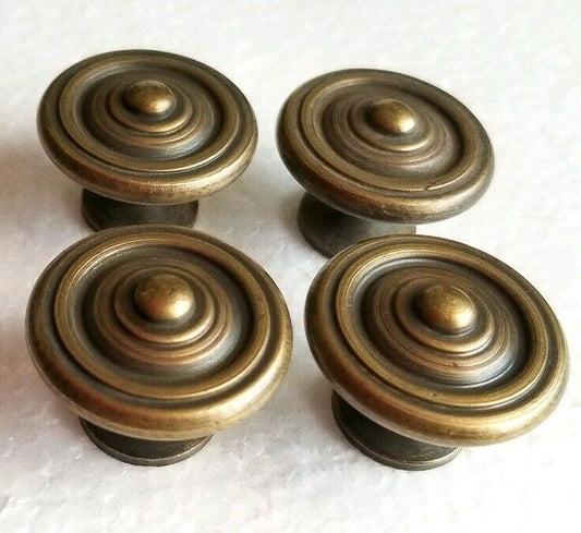 4 Antique Style Brass Classic Modern Round Knob Handle Pull 1-1/8"d #K6