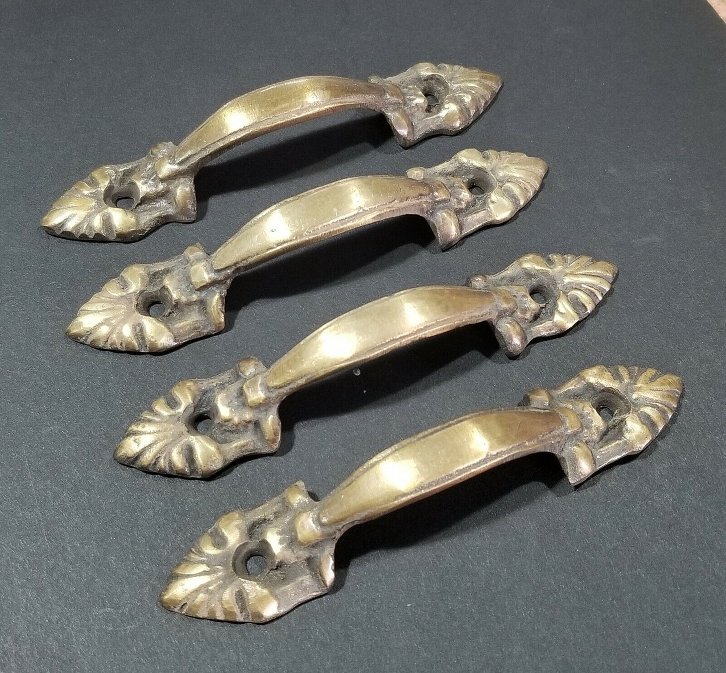 4 x  French Ornate Cabinet Drawer Pull Handles  4-3/8" long solid brass #P4