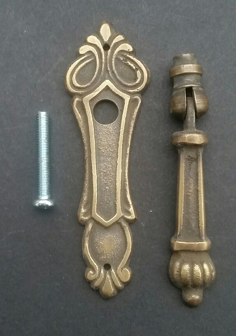 4 Antique Style Vertical Brass Ornate Pendant Drop Pull Handles 3 1/4" #H7