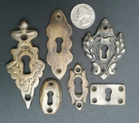 6 Various Antique Style Escutcheon Key Hole Covers Ornate 1-3" Solid Brass #E