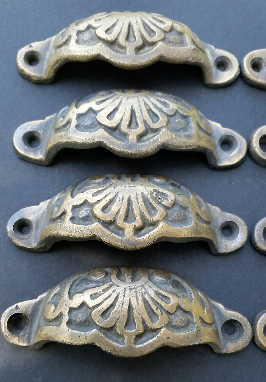 8 Apothecary Drawer Cup Pulls Handles Ant. Victorian Style solid brass 3"c. #A2