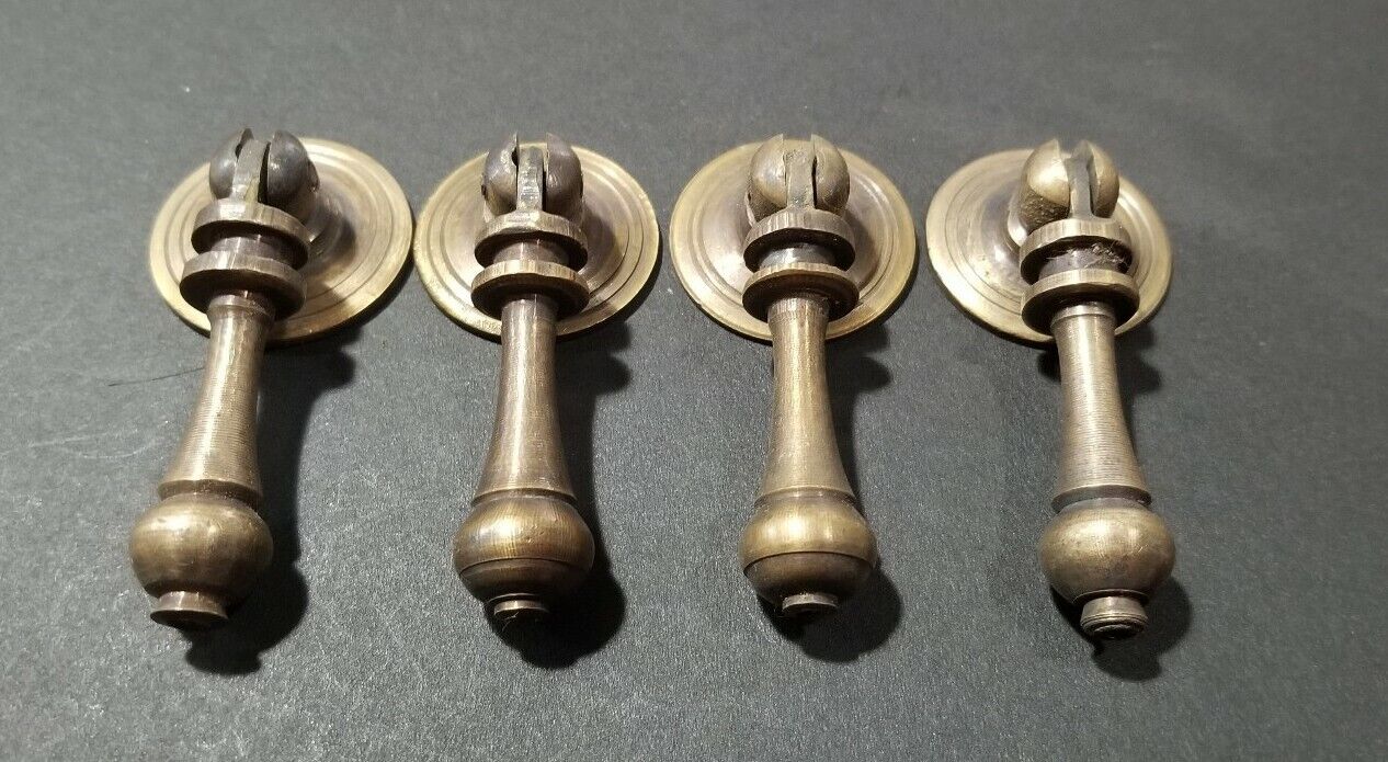 4 Nice Ornate tear drop pendant brass handle pulls w.strong bolts 2 3/4" #H3