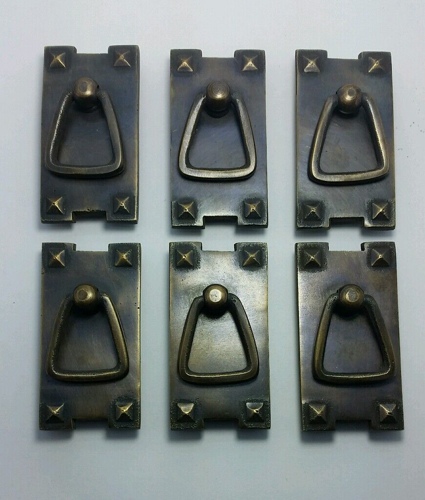 6 Mission Stickley antique style brass vertical ring handles pulls 2 1/2" #H25