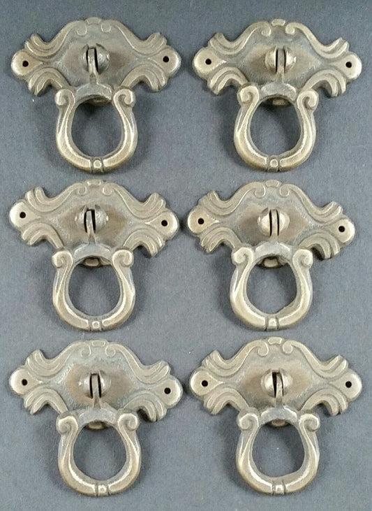 Set of 6 Ornate Victorian Antique Style Brass Ring Pull Handles 2-1/8" #H16