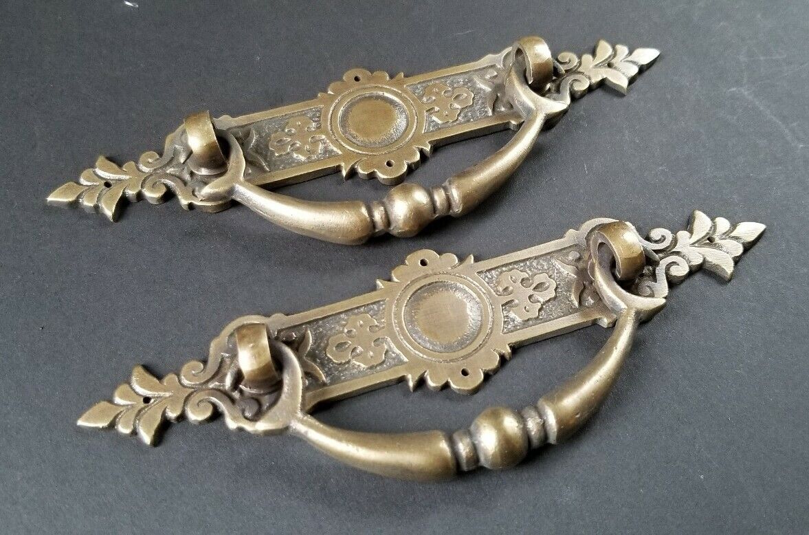 1 Antique Style Ornate Victorian Brass Drawer Handles Pulls (2-3/4" center) #H44