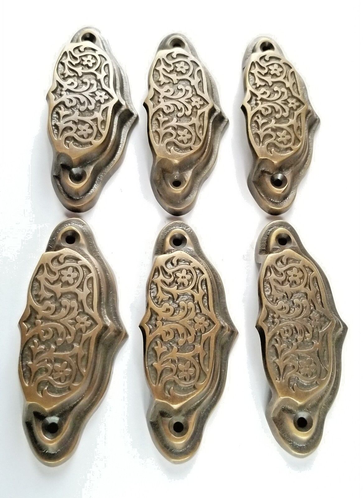 6 Ornate Apothecary cabinet drawer bin cup pull Handles Vntg. Style 3 1/2"w  #A4