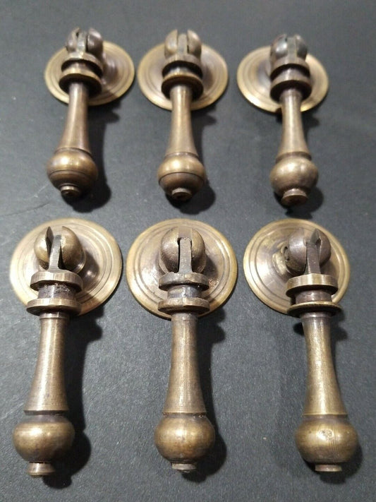 6 ornate tear drop pendant brass handles pulls, knobs w.strong bolts  2 3/4" #H3