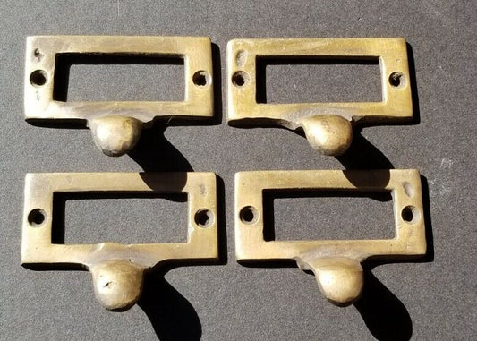 4 Brass Card File Holders With Handles Antique Style 2-1/8" wide x 1" tall #F2