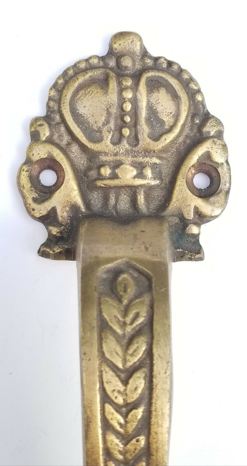 Solid Brass Ant. Style Crown Lg. Handle 6-3/4" Pull Door Cabinet Barn Gate #P10