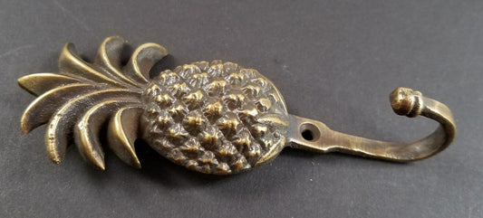 4-1/4" Ant. Style PINEAPPLE Solid Brass HOOK Hanger, Coat, Hat, Towel #C13