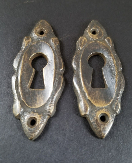 2 Vintage Antique Style French Escutcheons Key Hole Covers 2" jewelry part #E4