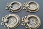 6 x  ornate round ring pull handles with detailed ribbon backplate 1 5/8" #H23