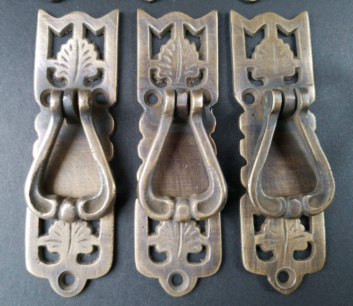 6  Ornate Leaf Victorian Style Brass pendant Handle drawer pulls 3 3/8" #H21