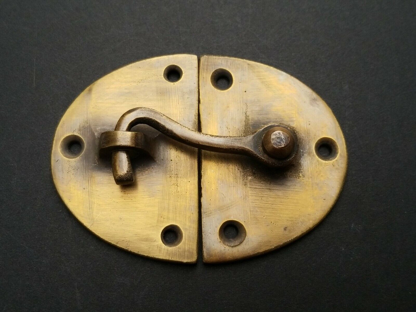 Vtg. Style Oval Door Latch Hook Solid Brass Hasp Lock Gate Window Cabinet #X14