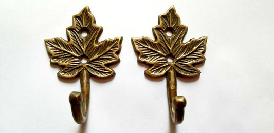 2 Maple Leaf Coat Hat Towel Hooks Rustic, Cabin, Country Hooks 3" long #C18