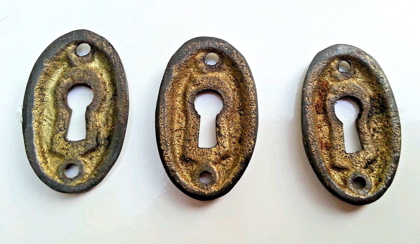 6 oval brass escutcheons,key hole covers size 1 3/8" tall jewelry component #E5