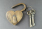 Vtg. Style♡ Love Valentines HEART LOCK, 2 SKELETON Keys Brass Antique 3-3/4" #L1