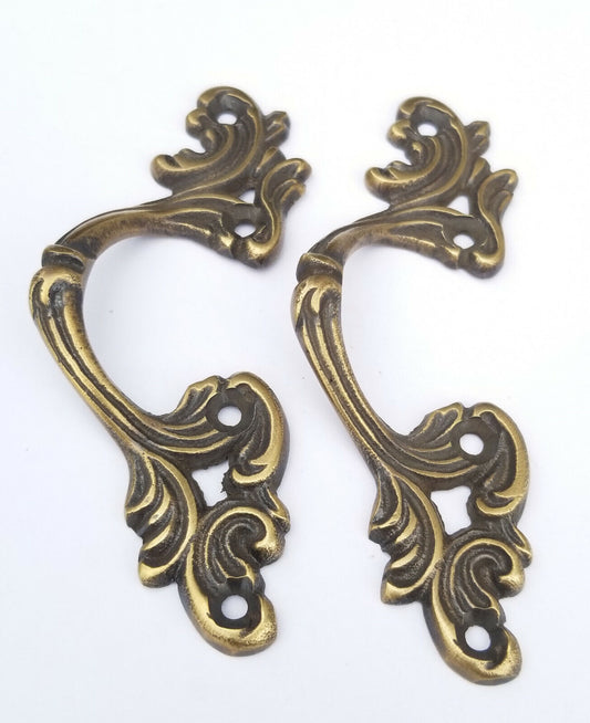 2 brass ornate French Prov. Louis XIV Handles Cabinet Drawer Pull 3-3/4"wide #P5