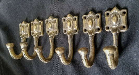 6 strong solid brass Ornate backplate Single Coat Hat Towel Hooks 2-1/2" #C4