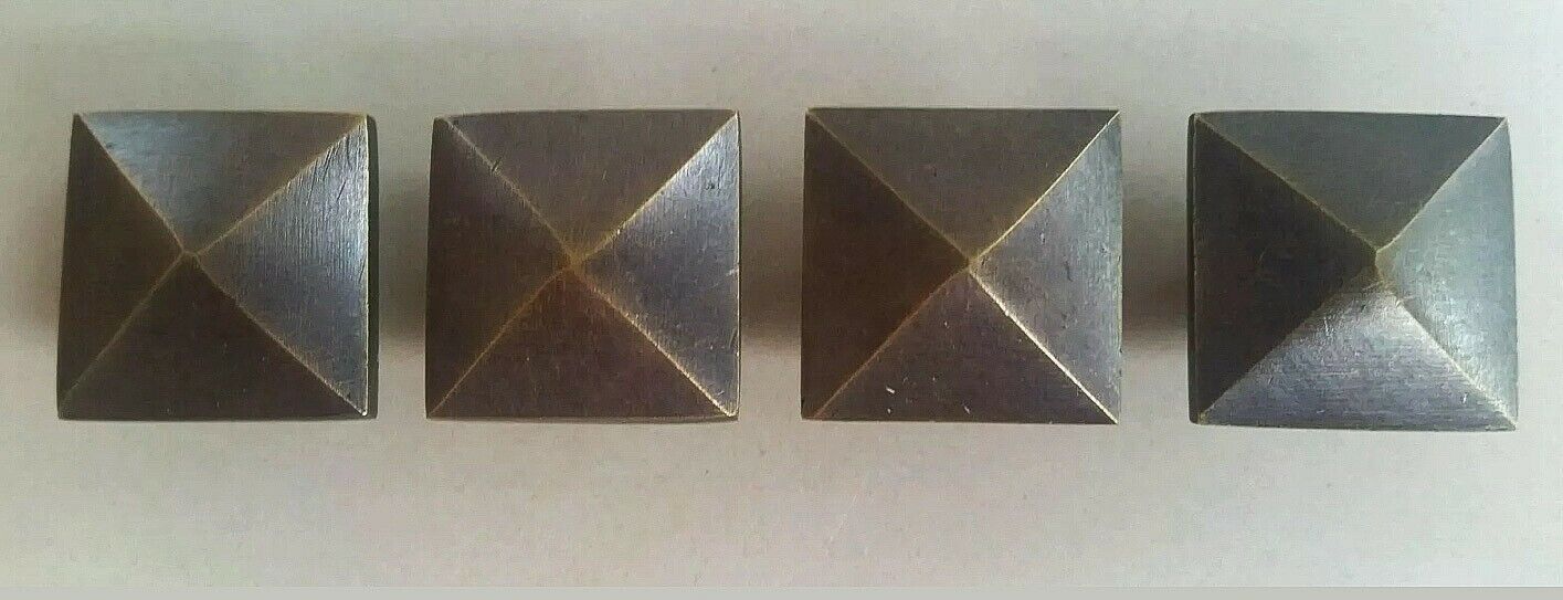 4 peaked square Arts and Crafts Mission knobs pulls 7/8" solid tarnish brass #K7